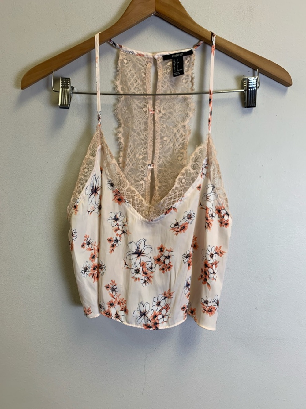 Forever 21 Cream Floral Lace-Back Cami